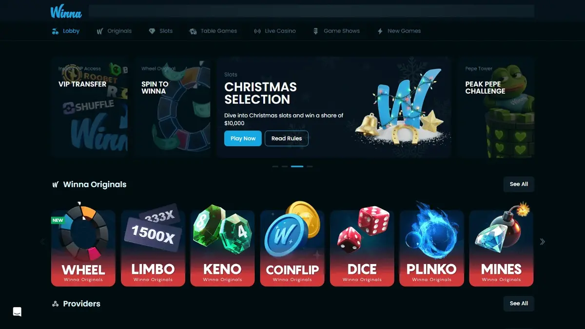 Winna casino screenshot